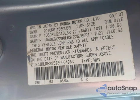 2008 Honda Cr-V Ex из США, поврежденный, VIN JHLRE38528C004963